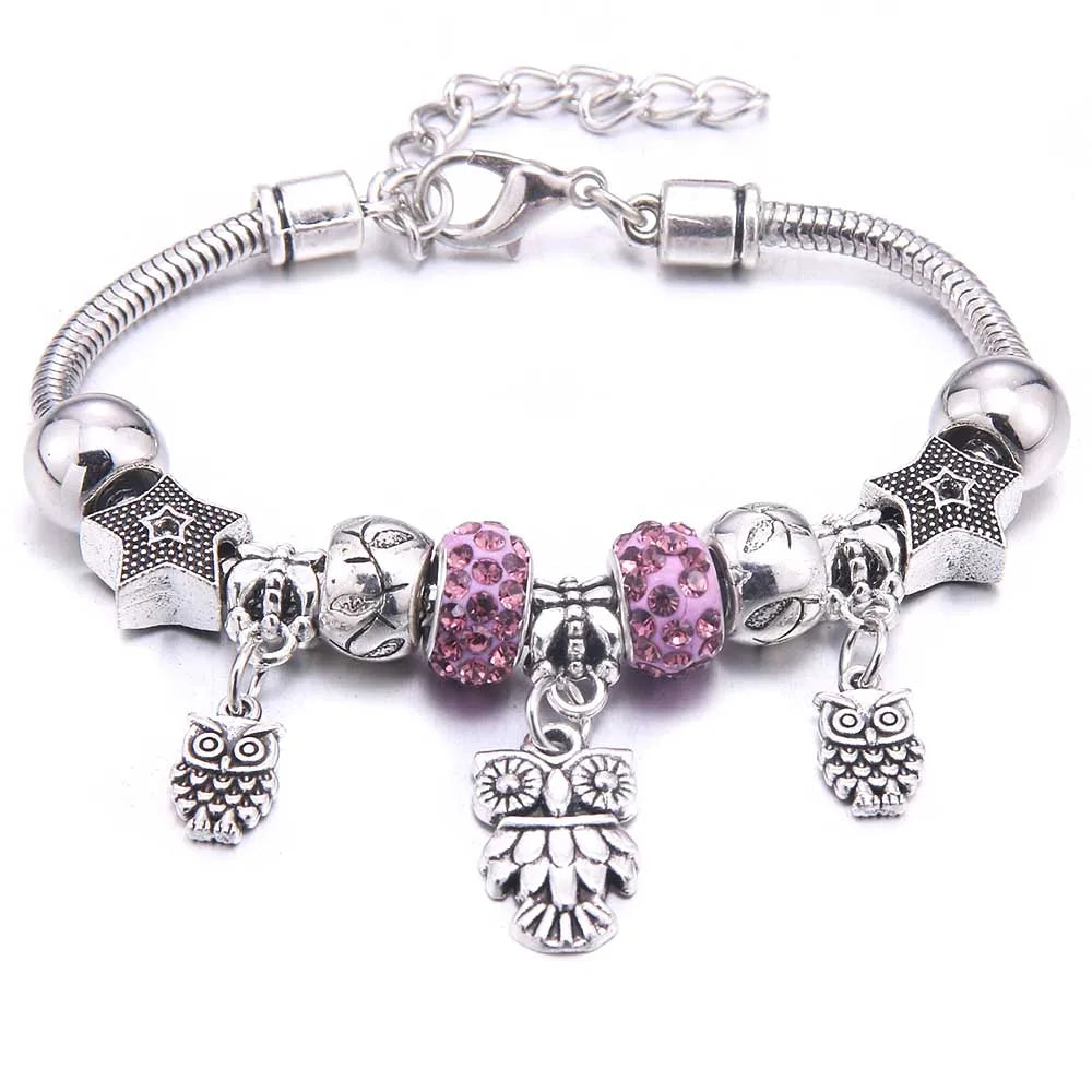 dragonfly owl Shape Crystal Charm Bracelets Beads Bracelet Women DIY Beads Brand Bracelets & Bangles Jewelry Gift-Dollar Bargains Online Shopping Australia