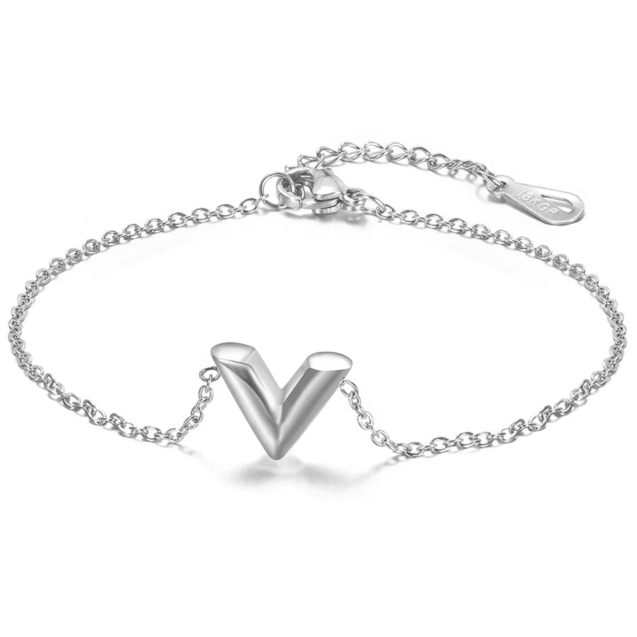 V Letter Pendant Necklace For Woman Stainless Steel Women Necklace Luxury Jewelry Female Costume Accessories-Dollar Bargains Online Shopping Australia