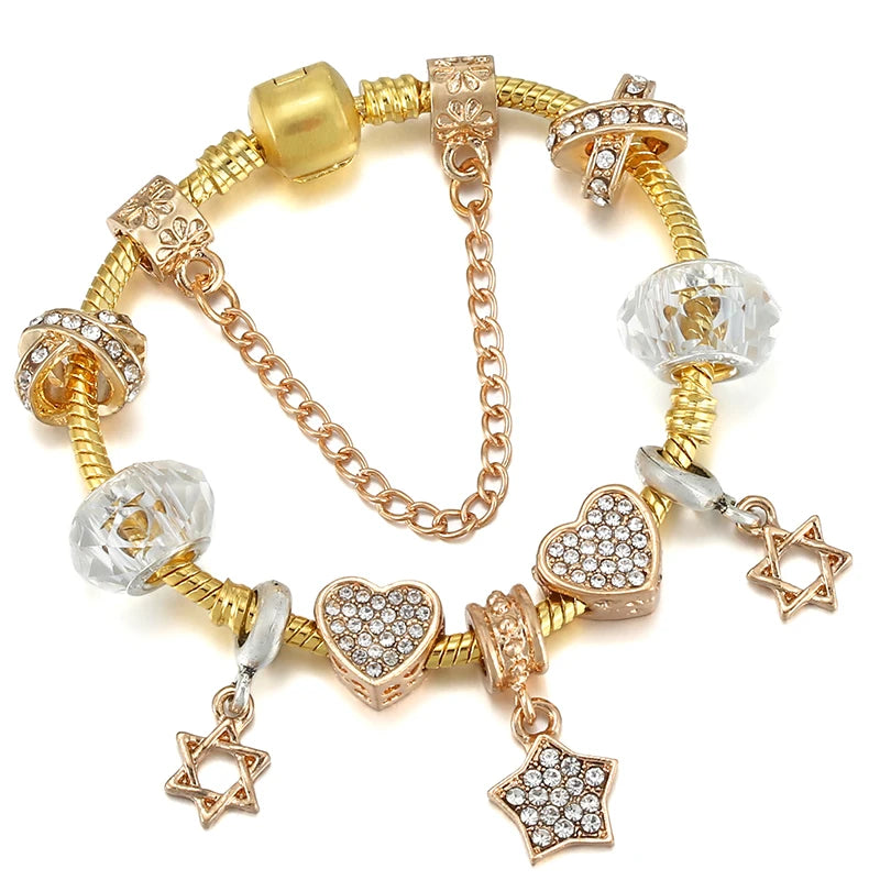 Luxury Crystal Bees Gold Color Charm Bracelet For Girl Murano Glass Beads Fine Bracelet For Women Couple DIY Jewelry Gift-Dollar Bargains Online Shopping Australia