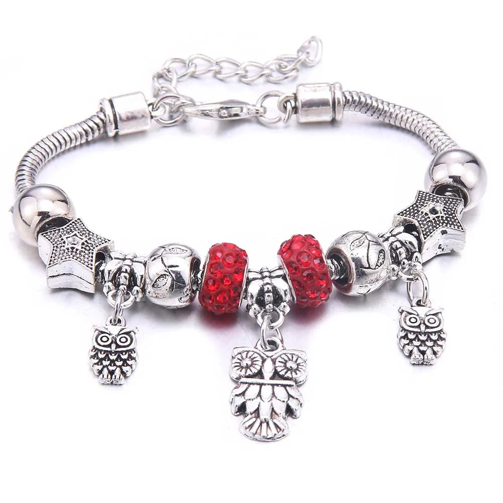 dragonfly owl Shape Crystal Charm Bracelets Beads Bracelet Women DIY Beads Brand Bracelets & Bangles Jewelry Gift-Dollar Bargains Online Shopping Australia