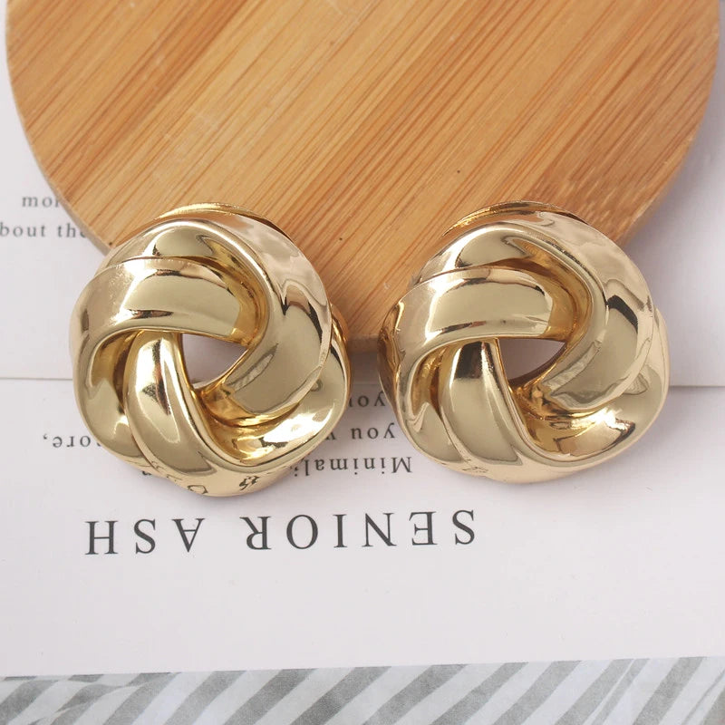 Big Vintage Metal Twisted Stud Earrings For Women Charm Gold Color Maxi Statement Spiral Whirlpool Earrings Jewelry-Dollar Bargains Online Shopping Australia