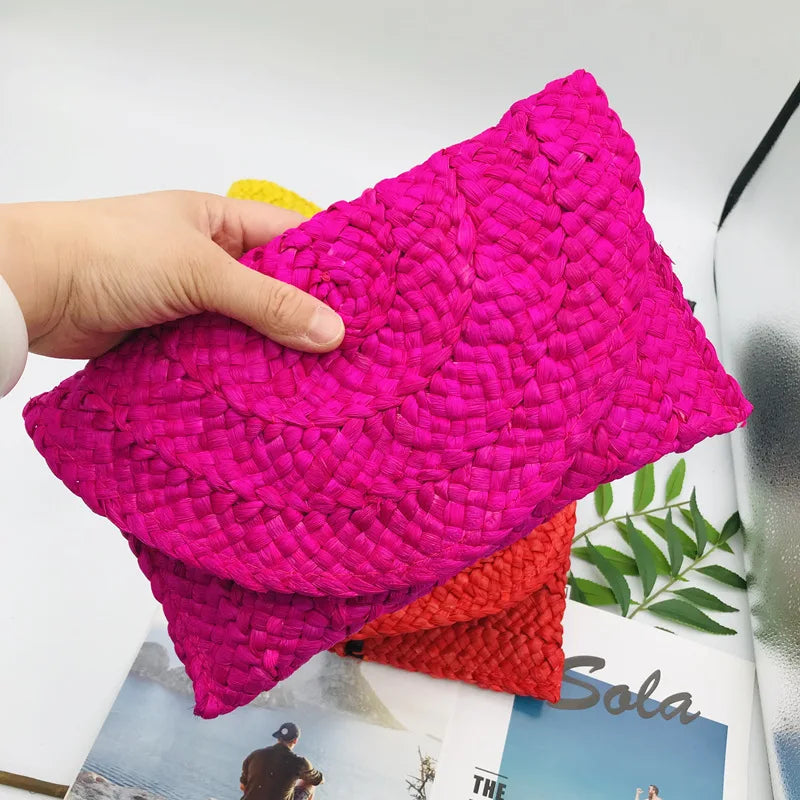 Women Flap Envelope Bags Fashion Summer Beach Bag Handmade Wallet Straw Knitted Handbag Lady Coin Phone Long Purse Clutches-Dollar Bargains Online Shopping Australia