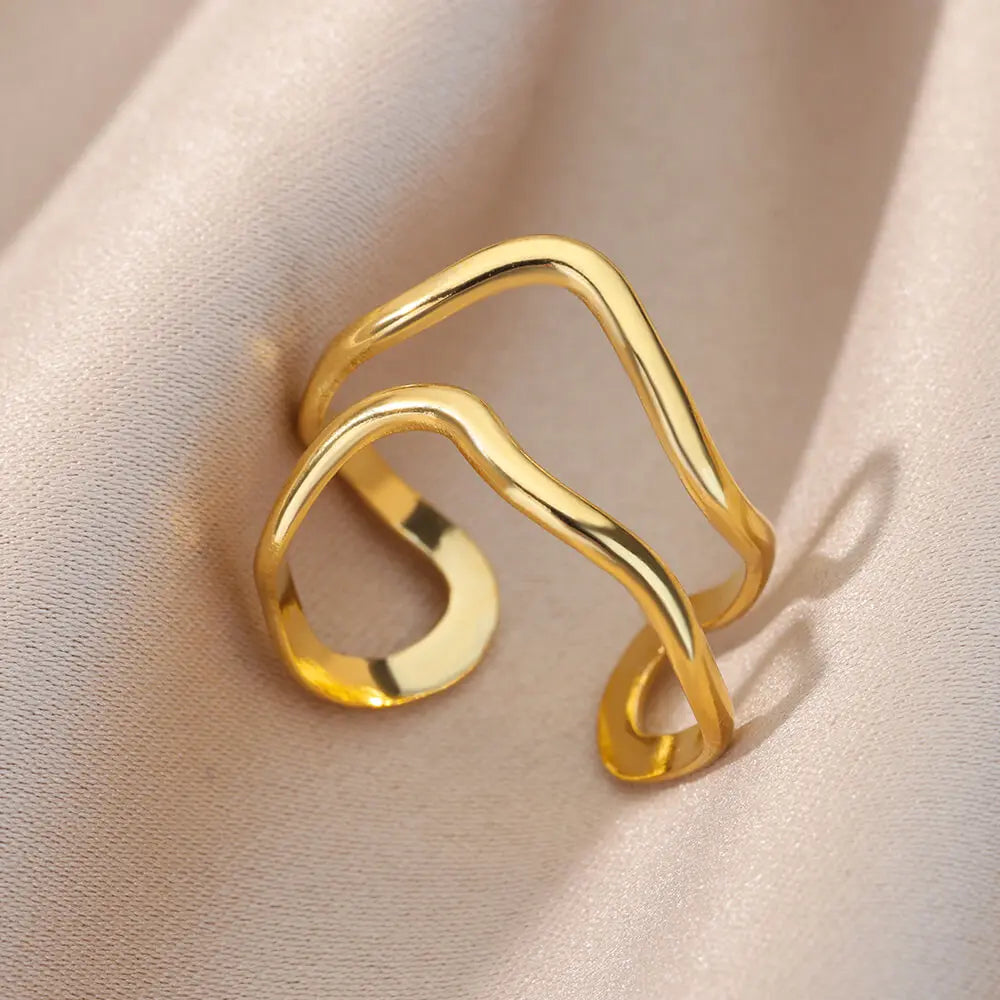 Irregular Hollow Opening Rings For Women Stainless Steel Gold Color Geometric Ring Fashion Simple Party Christmas Jewelry Gift-Dollar Bargains Online Shopping Australia