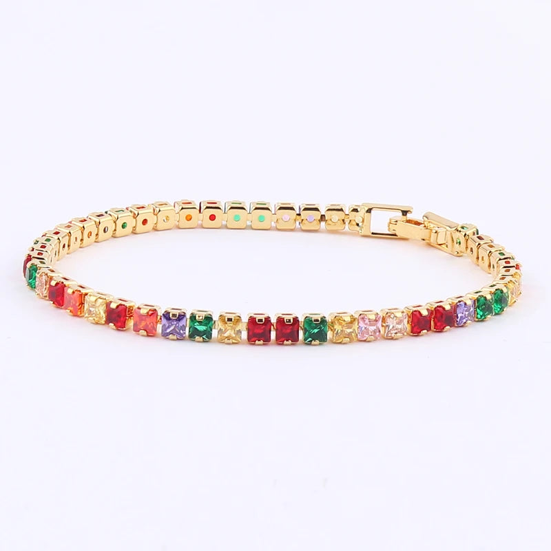 Rainbow Crystal Tennis Bracelets For Women Bracelet Set 18K Gold Silver Colorful Zirconia Femme Bridal Wedding Jewelry-Dollar Bargains Online Shopping Australia