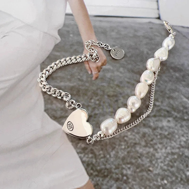 Silver Geometric Bead Pearl Punk Irregular Asymmetric Adjustable Bracelet For Woman Girl Fashion Jewelry-Dollar Bargains Online Shopping Australia