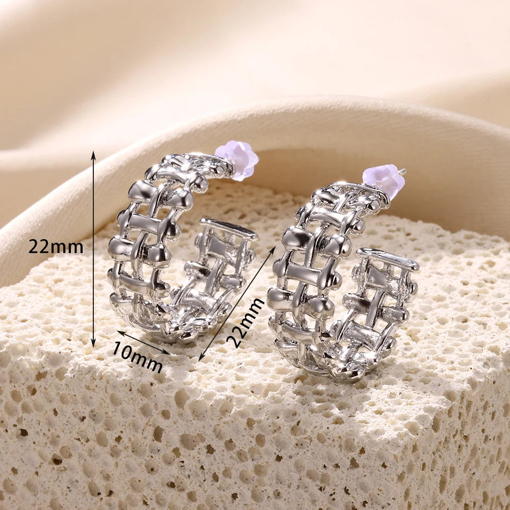 Vintage Stainless Steel Geometric Earrings For Women Personalized Fan-shaped Stud Earrings Party-Dollar Bargains Online Shopping Australia