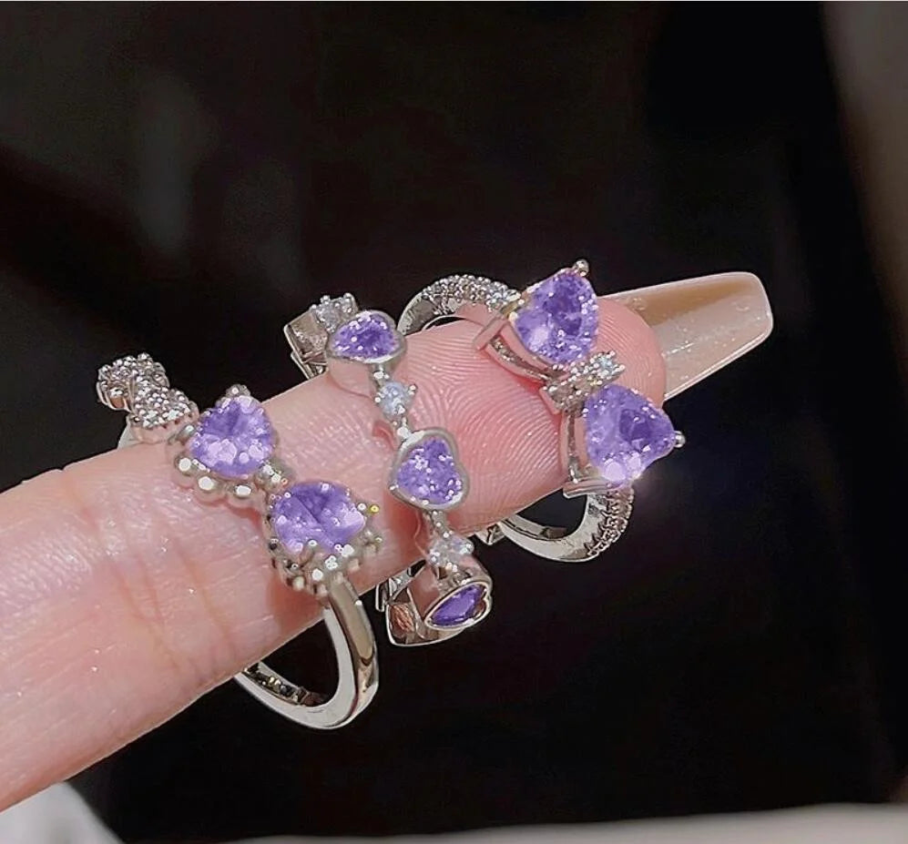 Y2K Crystal Rings Kpop Heart Adjustable Ring Irregular Geometry Punk Vintage Rings Set for Women Girls-Dollar Bargains Online Shopping Australia