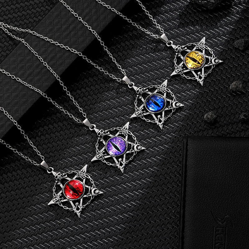 Pentagram shape Devil's Eye Pendant Necklace For Men And Women Punk Retro Non Adjustable Metal Collar Trending Jewelry Gifts-Dollar Bargains Online Shopping Australia