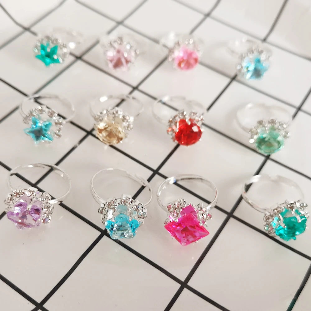 Adjustable Kids Crystal Rings Jewelry Heart Star Square Open Finger Ring For Children Girl Party Gift-Dollar Bargains Online Shopping Australia