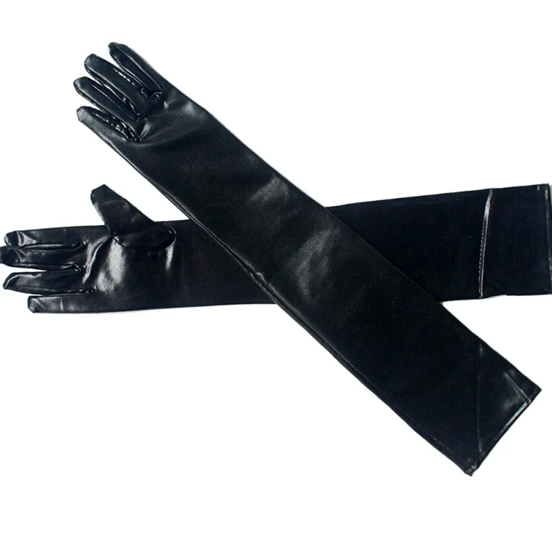 Gold Silver Wet Look Fake Leather Metallic Gloves Evening Party Performance Mittens Women Sexy Elbow Length Long Latex Gloves-Dollar Bargains Online Shopping Australia