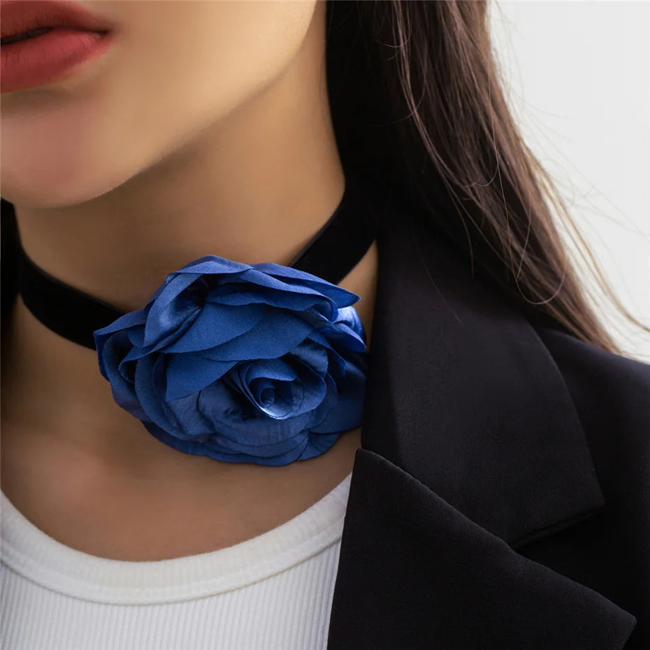 Romantic Gothic Big Rose Flower Clavicle Chain Necklace for Women Ladies Korean Fashion Adjustable Rope Choker Y2K Accessories-Dollar Bargains Online Shopping Australia