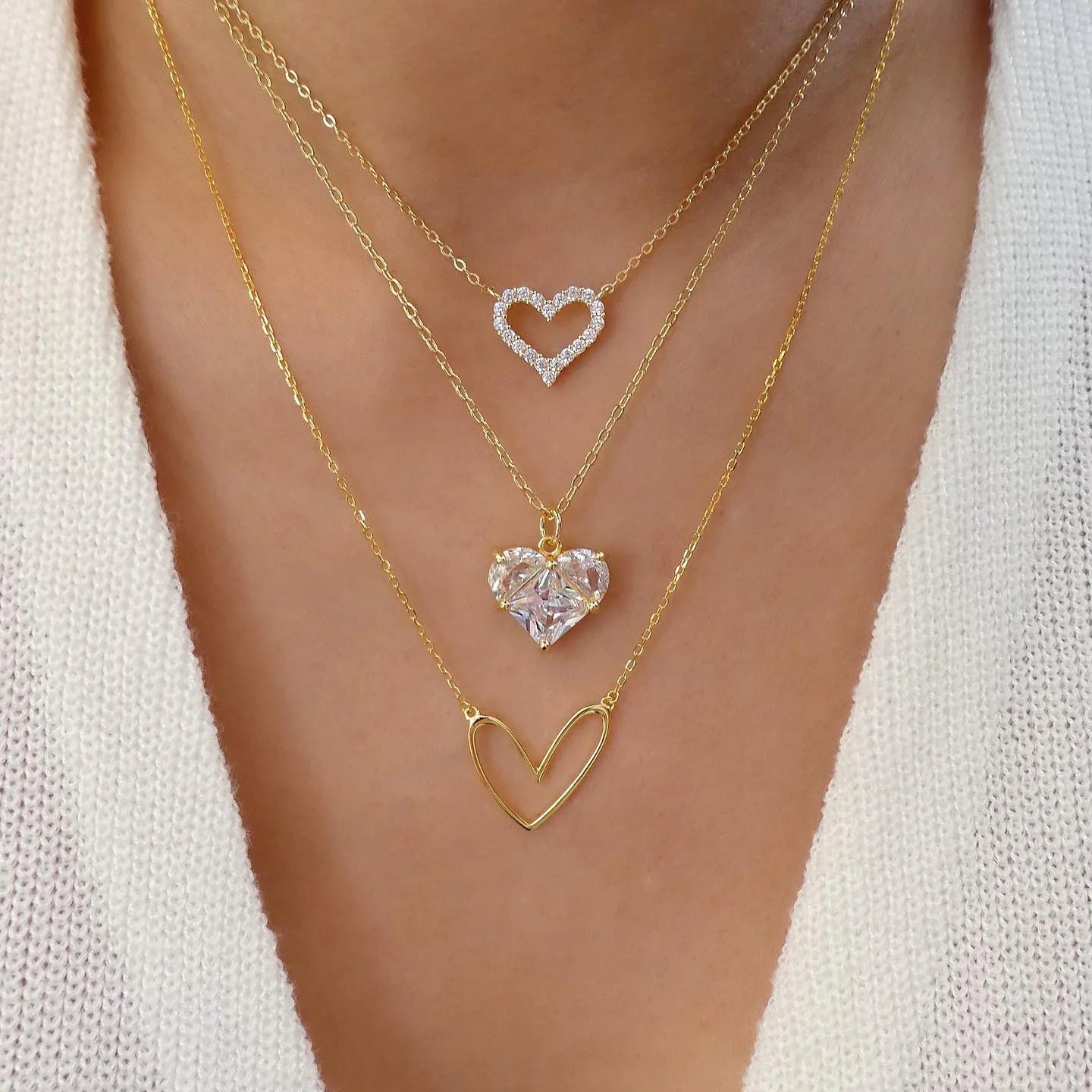 Crystal Zircon Heart Star Charm Layered Pendant Necklace Set for Women Charms Fashion Square Rhinestone Female Vintage Jewelry-Dollar Bargains Online Shopping Australia