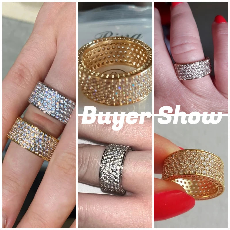 Luxury Wide Promise Rings for Women Pull Paved CZ Sparkling Wedding Bands Rings Silver Color/Gold Color Fashion Jewelry-Dollar Bargains Online Shopping Australia