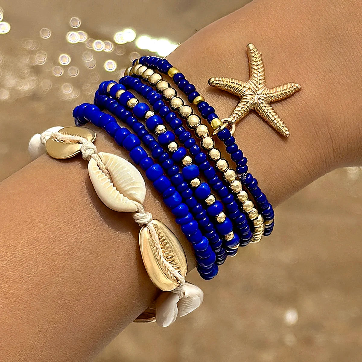 Bohemia Shell Starfish Bracelet Set Women Sand Beach Multilayer Bracelet Jewelry Party 7pcs/set-Dollar Bargains Online Shopping Australia