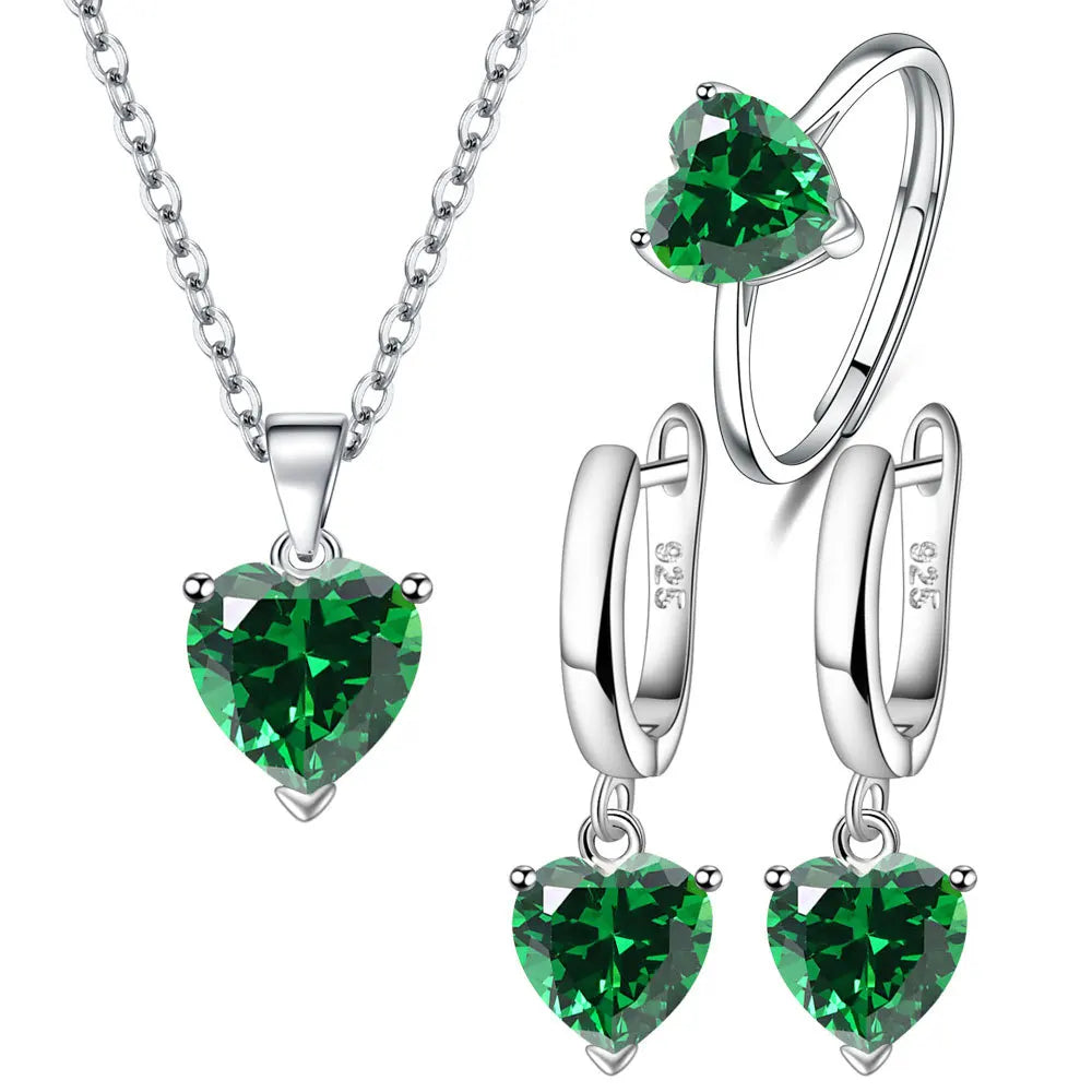 925 Sterling Silver Jewelry Sets For Women Heart Zircon Ring Earrings Necklace Wedding Bridal Elegant-Dollar Bargains Online Shopping Australia