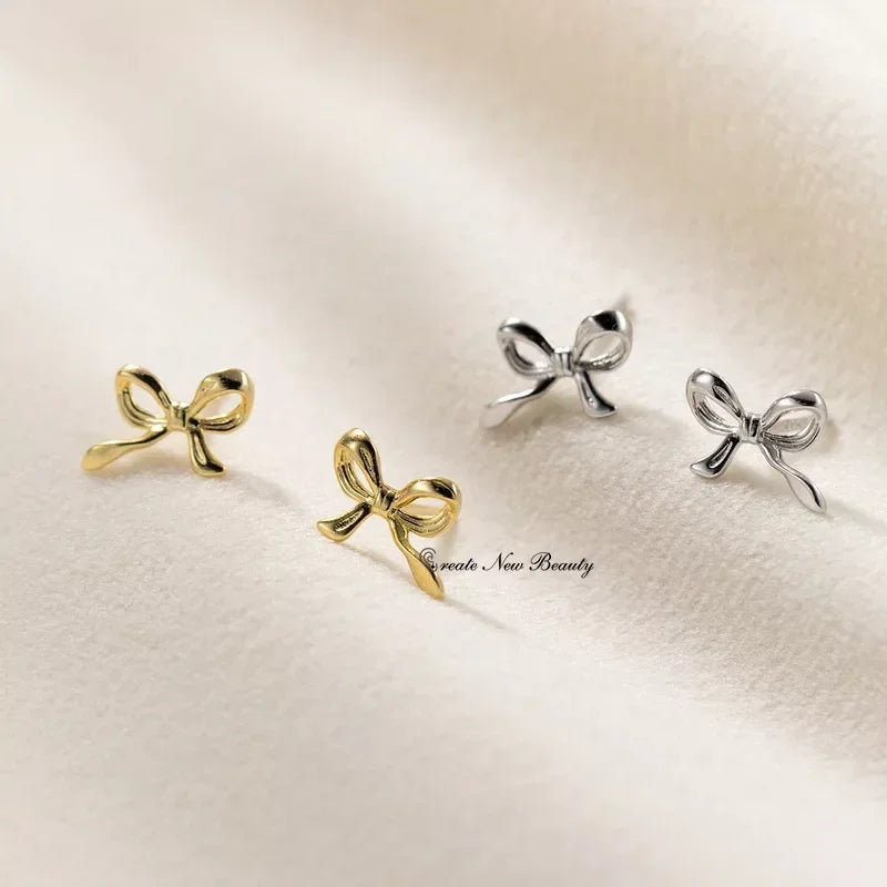 Fashion Earrings for Women Sweet Cute Bow Stud Earring 925 Silver Needles Simple Minimalist Ear Piercing Jewelry Gifts-Dollar Bargains Online Shopping Australia