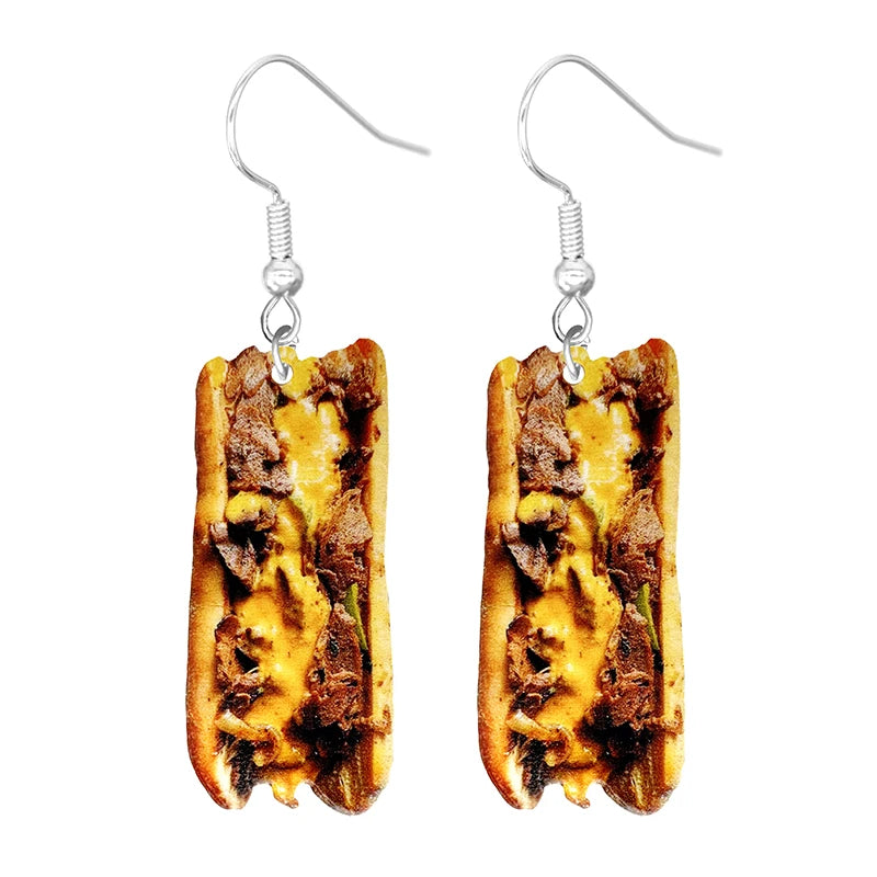 Food Earring 2D Handmade Cute Interesting Taco Corn Crunchy Burger Biscuits French Fries Ice Cream Cheese Cute-Dollar Bargains Online Shopping Australia