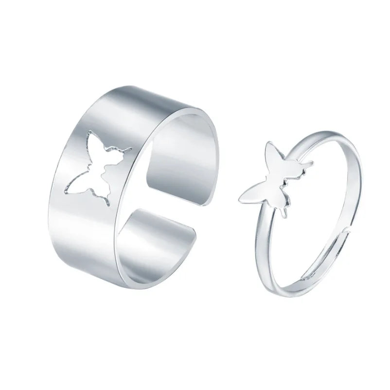 Silver Color Butterfly Rings For Women Men Lover Couple Ring Set Friendship Engagement Wedding Band Open Ring-Dollar Bargains Online Shopping Australia