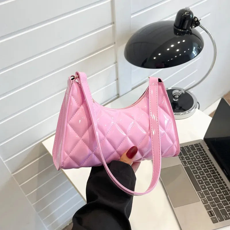 Women Vintage Y2k Totes Shoulder Bags Glossy Leather Shopper Handbags Woman Rhombic Luxury Designer Bag-Dollar Bargains Online Shopping Australia