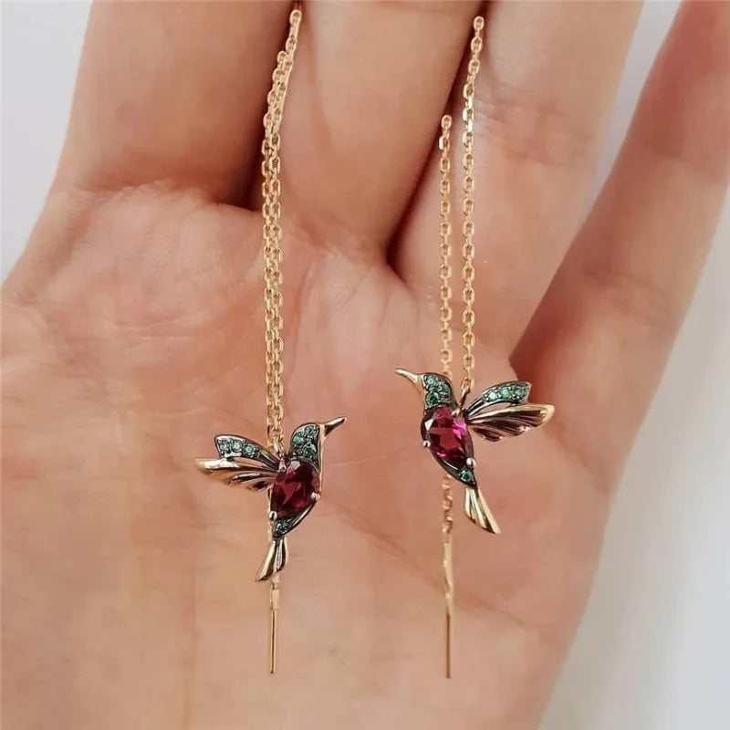 Women's Dangle Earrings Fashionable Wing Spreading Zircon Hummingbird Long Pendant Earchain Lady Jewelry Fashionable Wing Spread-Dollar Bargains Online Shopping Australia