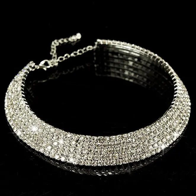 Sparkling Silver Color Crystal Collar Chain Choker Necklace Bridal Women Wedding Party Diamante Rhinestone Choker Jewelry Gifts-Dollar Bargains Online Shopping Australia