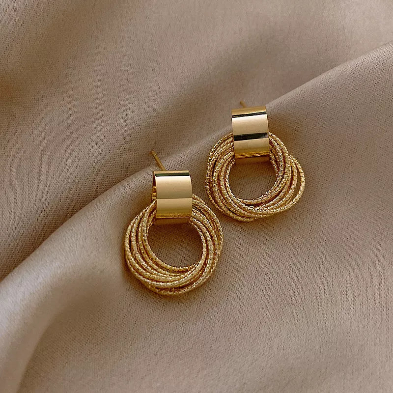 Retro Metal Gold Color Multiple Small Circle Stud Earrings for Women Korean Jewelry Fashion Wedding Party Earrings Jewelry Gift-Dollar Bargains Online Shopping Australia