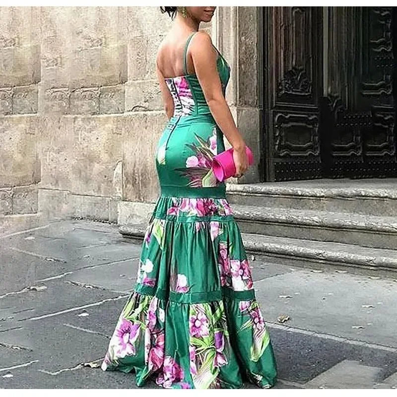 Women Boho Sexy Suspender Print Maxi Dress Sleeveless Long Skirt Fashion Woman Clothing Vestidos-Dollar Bargains Online Shopping Australia