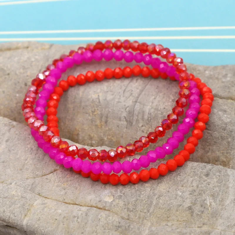 3 Pieces / Pack Women's Bracelets Colorful Crystal Beaded Bracelet Set Wholesale Gifts Korean Jewelry Leisure Vacation Bracelets-Dollar Bargains Online Shopping Australia