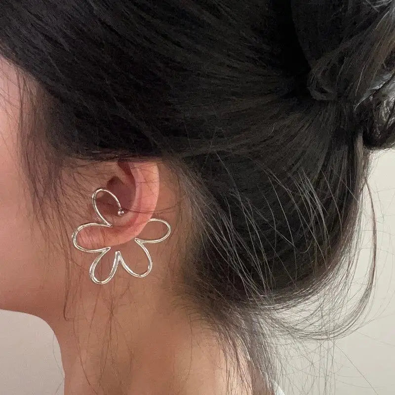 Fashion Exaggerated Hollow Flower Ear Bone Clip Non-Pierced Earring Silver Color Ear Cuff-Dollar Bargains Online Shopping Australia