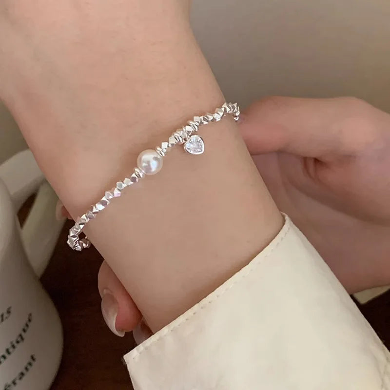 Silver Geometric Bead Pearl Punk Irregular Asymmetric Adjustable Bracelet For Woman Girl Fashion Jewelry-Dollar Bargains Online Shopping Australia