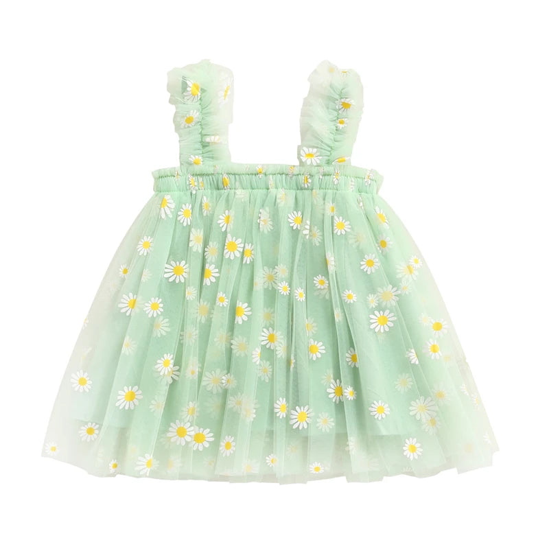 Toddler Dress Kids Girls Party 2023 Summer Sleeveless Daisy Floral Tutu Dress Layered Tulle Dress Princess Birthday Dresses-Dollar Bargains Online Shopping Australia