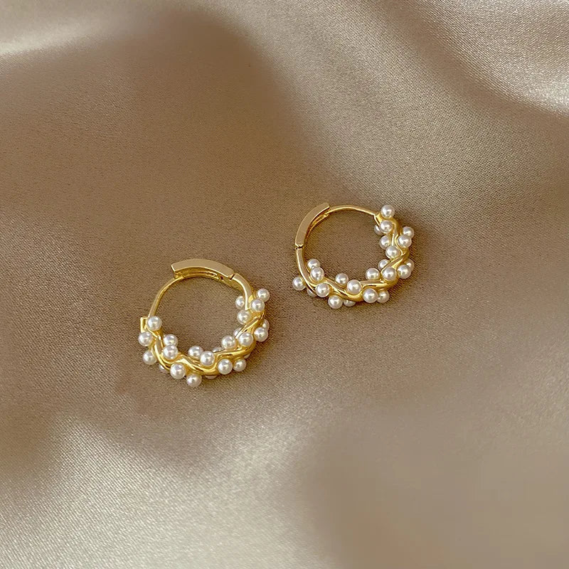 2PCS/Set Fashion Gold Color Hoop Earrings for Women Korean Design Crystal Pearl Dangle Earring Jewelry-Dollar Bargains Online Shopping Australia