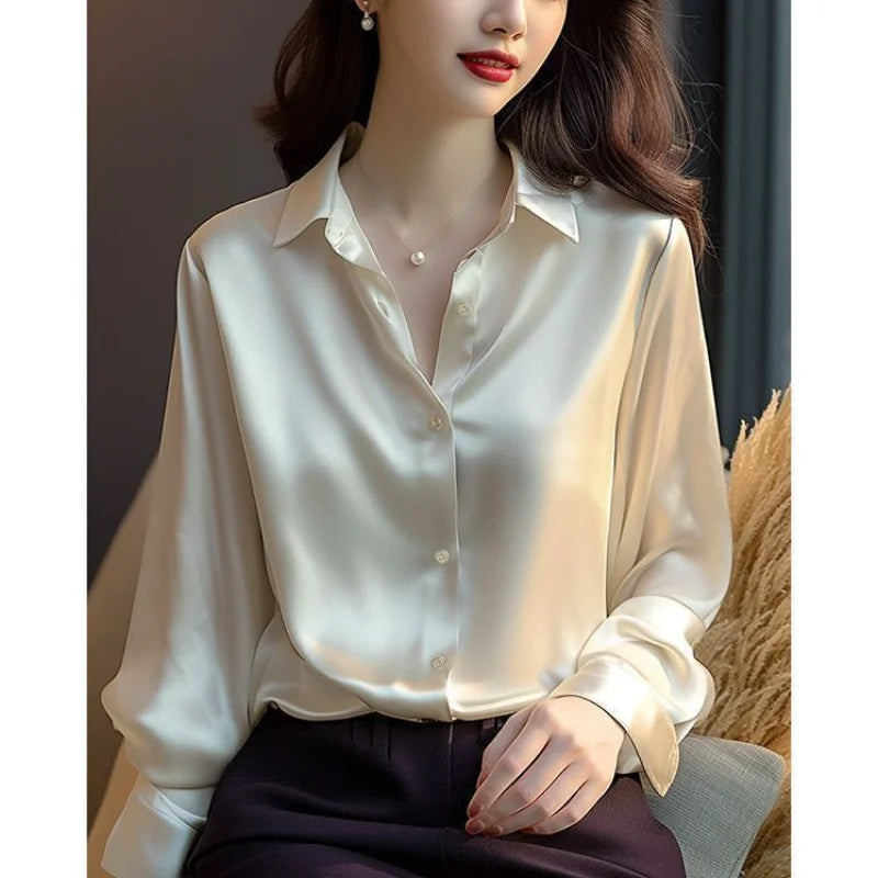 Women's Solid Color Polo-Neck Button Elegant Loose Long Sleeve Versatile Unique Shirt Tops-Dollar Bargains Online Shopping Australia