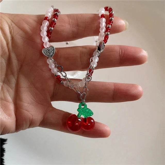 Y2K Strawberry Pendant Necklace Choker for Women Children Jewelry Imitation Pearl Neck Clavicle Chain Cute Accessories New-Dollar Bargains Online Shopping Australia