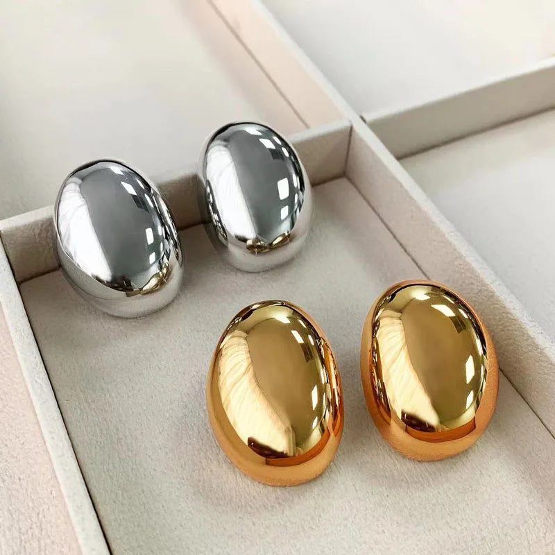 Stainless Steel Smooth Big Oval Stud Earrings for Women Exaggerated Hollow Ball Geometric Ear Buckle Earring Jewelry Gift-Dollar Bargains Online Shopping Australia