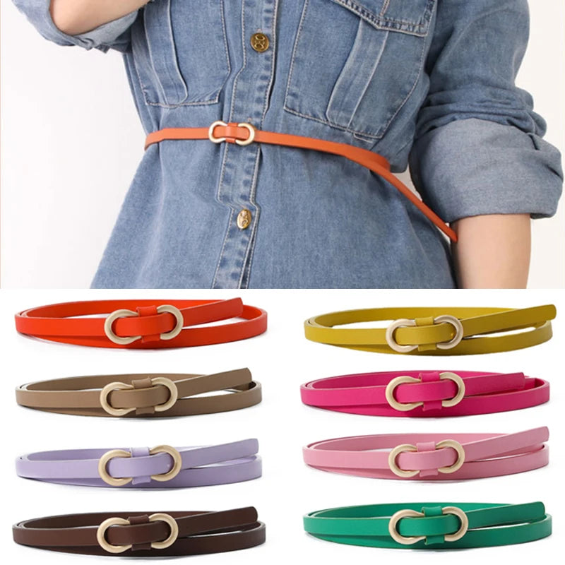 No Hole PU Thin Waist Belt 8-Shaped Buckle Belt Faux Leather Skinny Belt Shirt Dress Small Waistband Solid Color Classic Retro-Dollar Bargains Online Shopping Australia