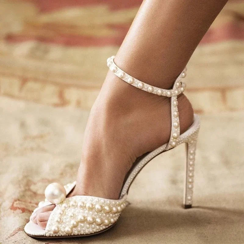 Women Sandals Fashion High Quality Wedding Shoes Women New Pearls Studs Luxury Peep Toe High Heels Buckle Woman Sandal 43-Dollar Bargains Online Shopping Australia