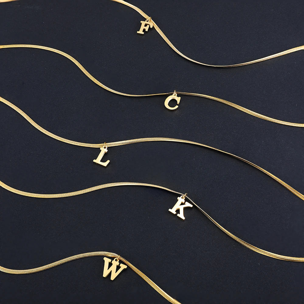 Alphabet Gold Plated Stainless Steel Pendant Necklace for Women Snake Chain Initial Letter Clavicle Necklaces Collar Jewelry-Dollar Bargains Online Shopping Australia