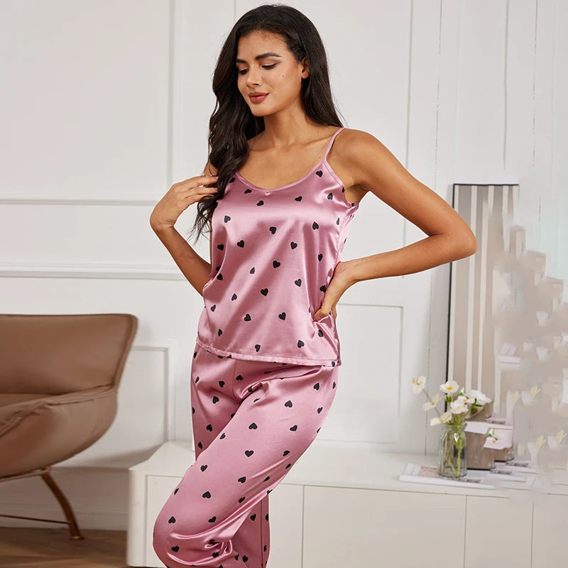 Women's Pijamas Sexy Lingerie Silk Pajamas Set Sleepwear Satin Cami Vest with Trousers Nightwear Pyjama-Dollar Bargains Online Shopping Australia