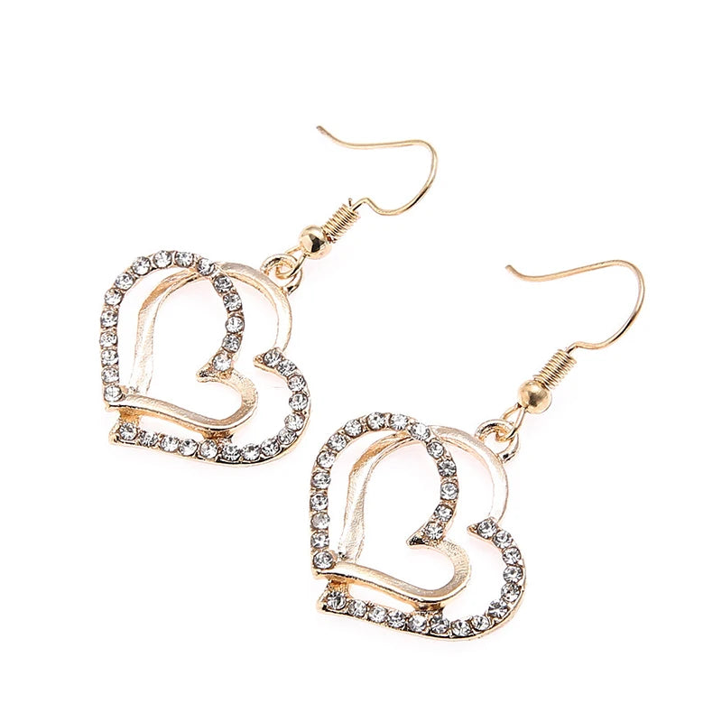 3 Pcs Set Heart Shaped Jewelry Set Of Earrings Pendant Necklace For Women Exquisite Fashion Rhinestone Double Heart Jewelry Set-Dollar Bargains Online Shopping Australia