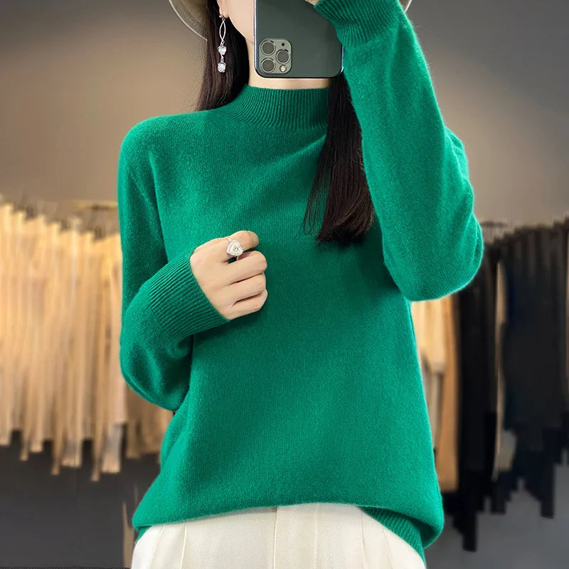 Wool Sweater Women's Loose Half Turtleneck Pullover Spring and Autumn Basic Style Simple Bottoming Top-Dollar Bargains Online Shopping Australia