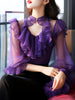 Chiffon Flare Long Sleeved Women's Clothing Spring V-Neck Ruffle Patchwork Solid Color Fashion Loose Elegant Shirt-Dollar Bargains Online Shopping Australia