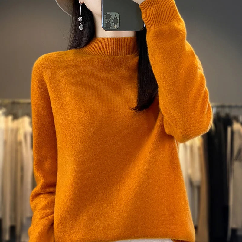 Wool Sweater Women's Loose Half Turtleneck Pullover Spring and Autumn Basic Style Simple Bottoming Top-Dollar Bargains Online Shopping Australia