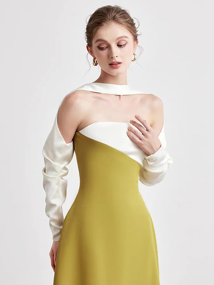 Elegant Dress Strapless Off Shoulder Contrast Color Asymmetric Women's Party Halter Dress-Dollar Bargains Online Shopping Australia