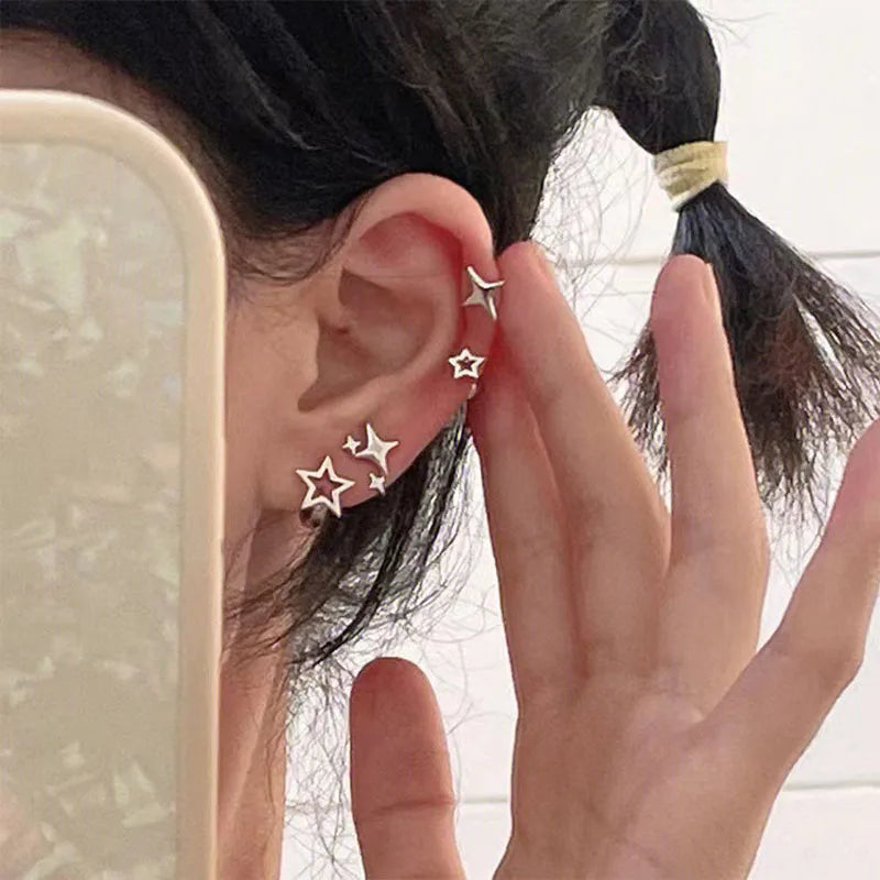 Silver Color Plated Hollow Star Hoop Earring For Women Fashion Vintage Accessories Aesthetic Jewelry Gift-Dollar Bargains Online Shopping Australia