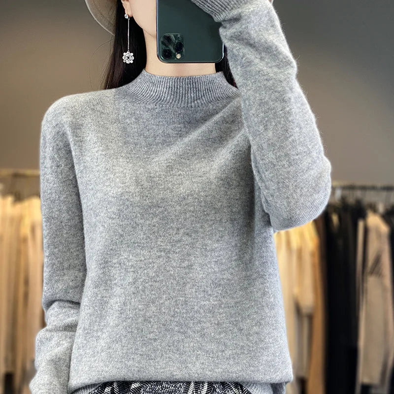 Wool Sweater Women's Loose Half Turtleneck Pullover Spring and Autumn Basic Style Simple Bottoming Top-Dollar Bargains Online Shopping Australia