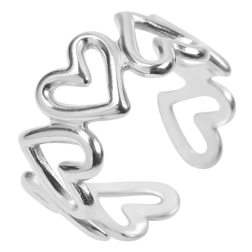 Elegant Girl Jewelry Love Stainless Steel Heart Rings For Women Accessories Finger Ring Adjustable-Dollar Bargains Online Shopping Australia