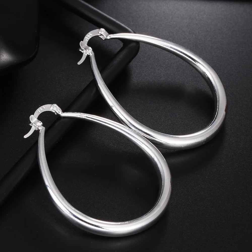 Sterling Silver 41MM Smooth Circle Big Hoop Earrings For Women Fashion Party Wedding Accessories Jewelry Christmas Gifts-Dollar Bargains Online Shopping Australia