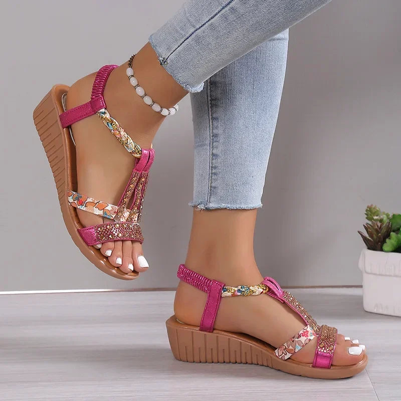 Women Wedge Sandals Summer Bohemia Rhinestones Casual Platform Sandals Female Peep Toe Outdoor Beach Shoes-Dollar Bargains Online Shopping Australia