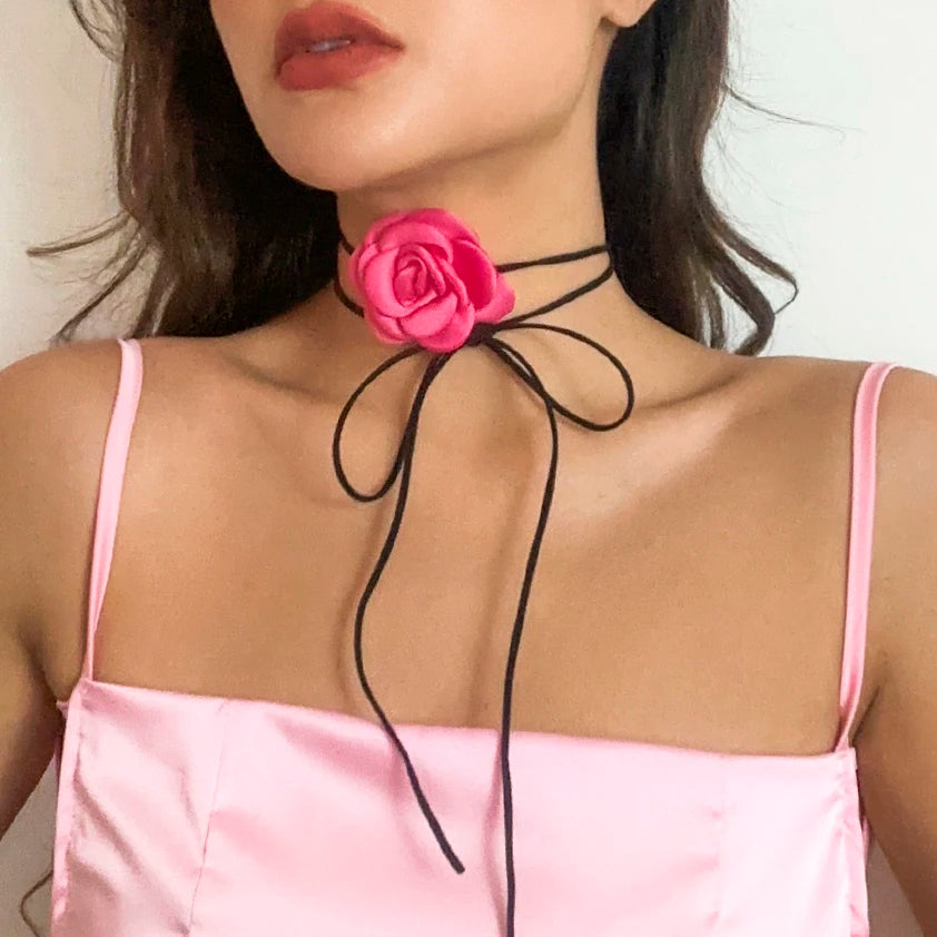 Romantic Gothic Big Rose Flower Clavicle Chain Necklace for Women Ladies Korean Fashion Adjustable Rope Choker Y2K Accessories-Dollar Bargains Online Shopping Australia